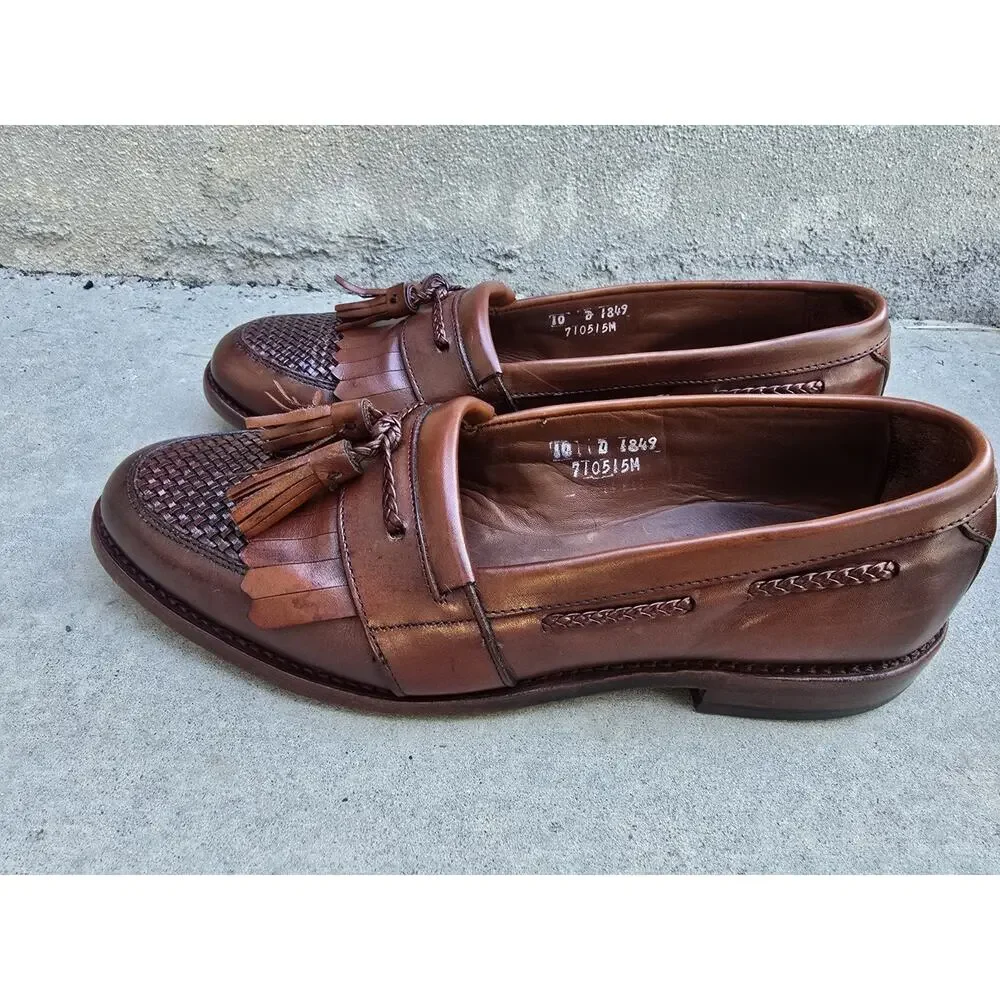 Allen Edmonds Cody Mens Sz 10 D Black & Brown Woven Tassel Loafer Shoes